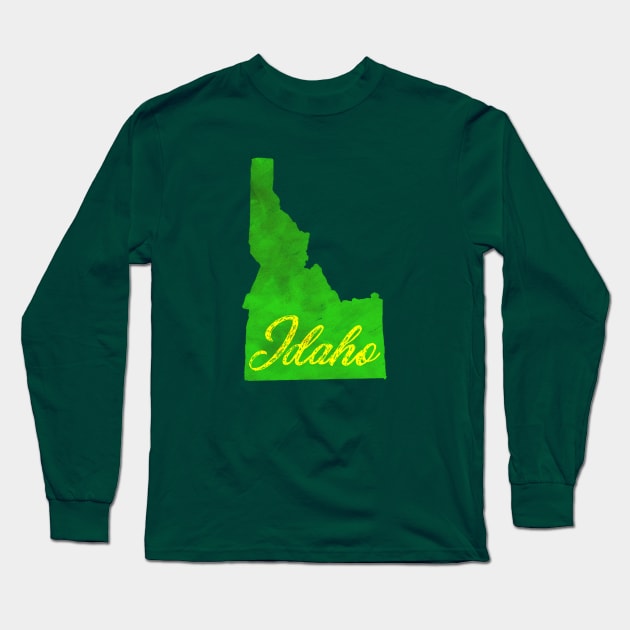 The State of Idaho - Green Watercolor Long Sleeve T-Shirt by loudestkitten